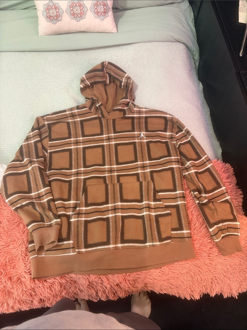 Jordan Brown Plaid Zip-Up Hoodie Sweater